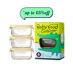 Glasslock Classic Tempered Glass 150ml 3 Piece Baby Food Container Set Rectangle 150ml 