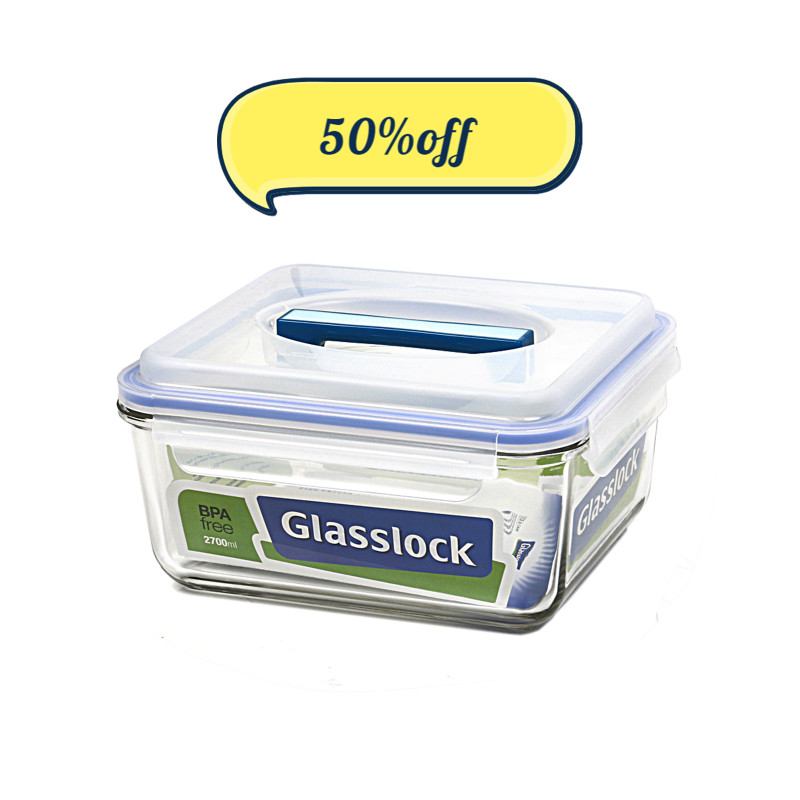 Glasslock Classic Tempered Glass HANDY Large 2700ml Rectangle Deep Container