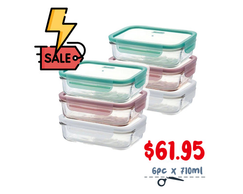 SPECIAL OFFER - 6PC x  710ml Piece Tempered Rectangle Glass Container