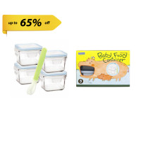 Classic Tempered Glass 5P Square Container with Silicone Spoon Baby Meal Gift Box SET